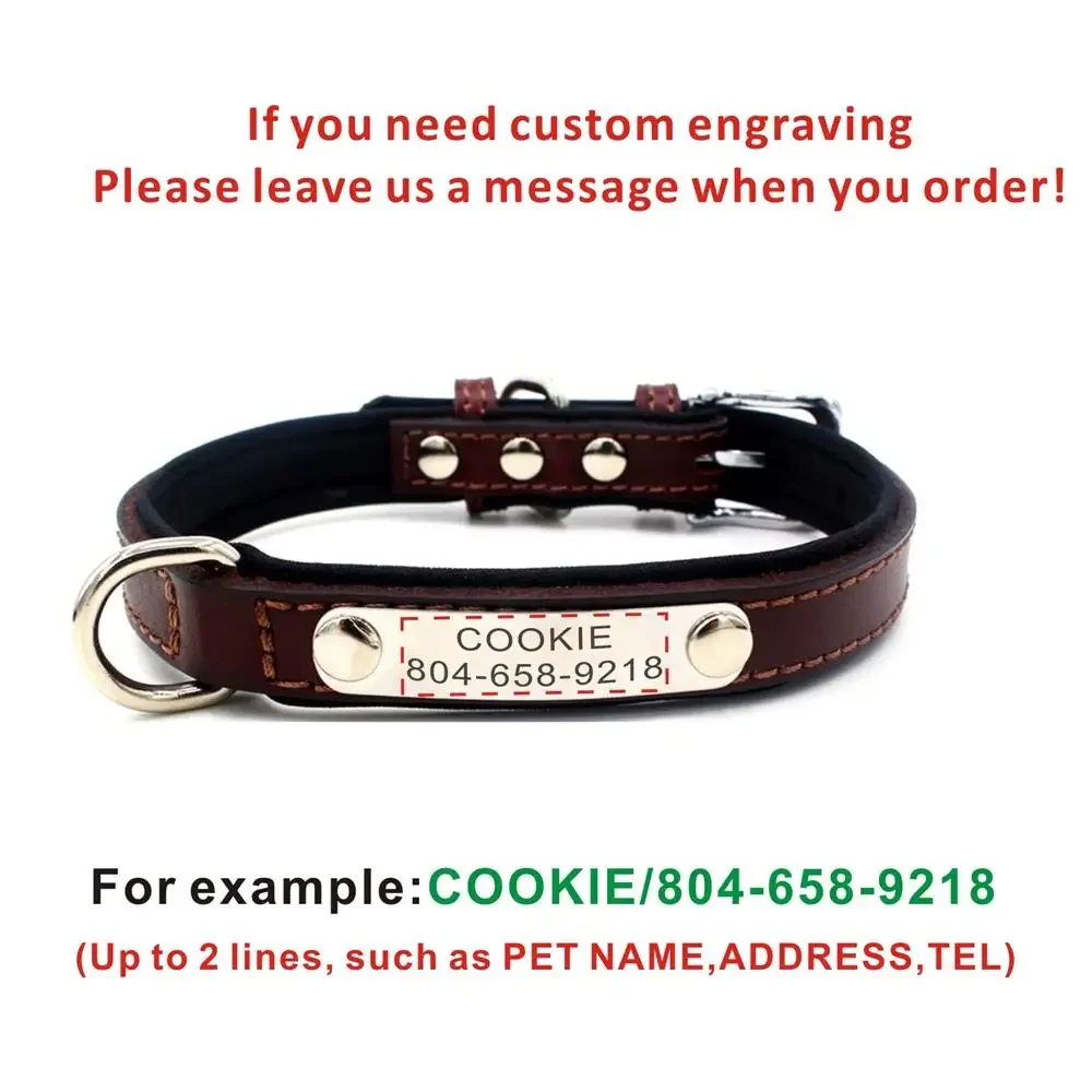 Collar de perro personalizado con nombre de gato y cachorro, etiqueta de identificación de cuero Real, collares básicos ajustables, juego de cables, accesorio para mascotas - imagen 4
