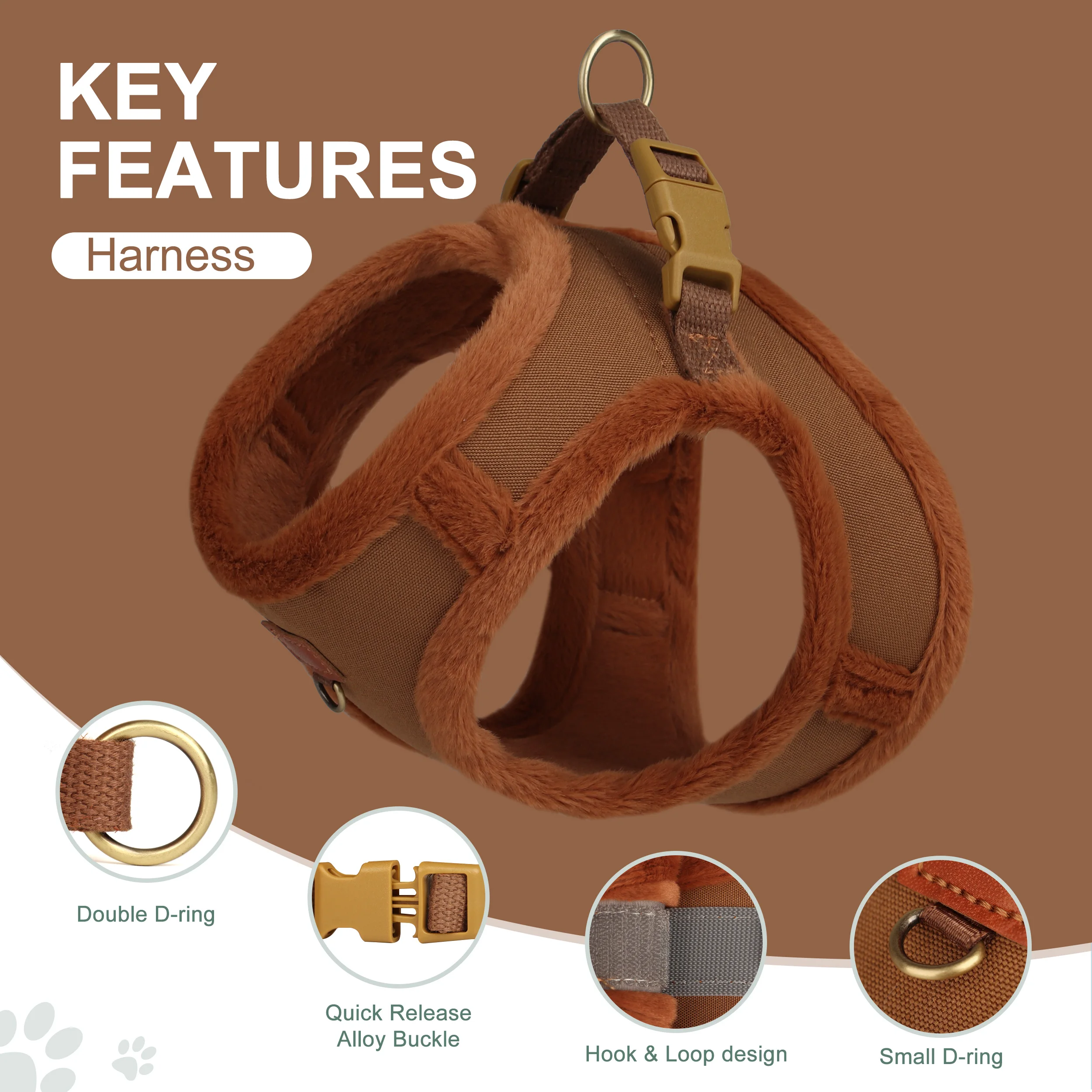 Arnés de perro cálido de 3 capas, conjunto de correas, arneses para perros acolchados suaves, chaleco para caminar para cachorros de invierno, chaleco para perros pequeños y medianos, Pug - imagen 4