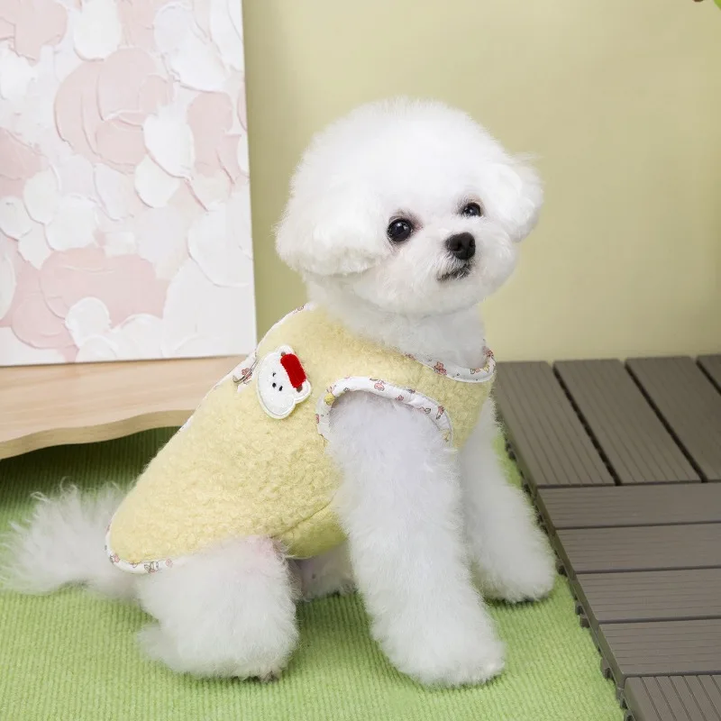 Chaleco Adorable de peluche bonito, sombrero para mascota, chaqueta de oso, ropa cálida de invierno para perros pequeños a medianos, abrigo de dibujos animados Bichon Frise