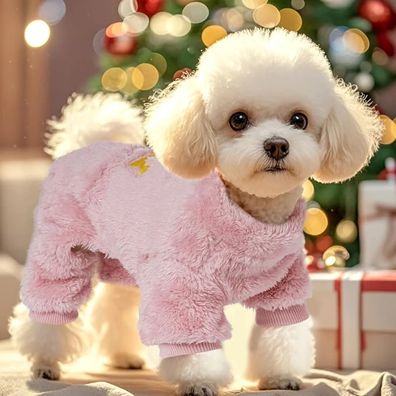 Pijamas gruesos de lana térmica para perros, ropa de invierno, mono peludo, corona para mascotas, suéter de princesa, mono suave para perros pequeños
