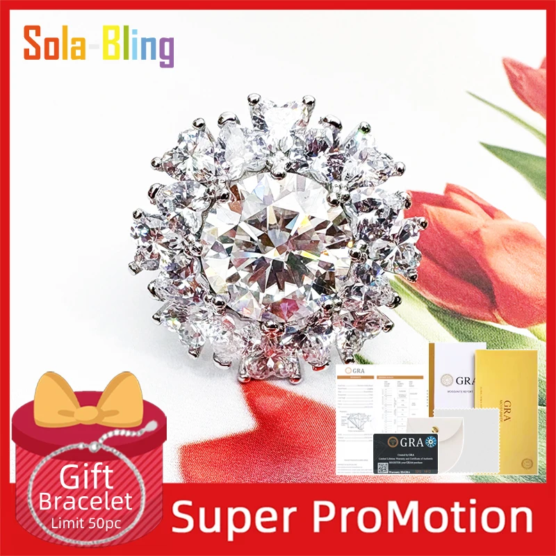 Anillo de moissanita Sola-Bling de 5 quilates, anillos de plata de ley 925 con certificado Gra para mujer, joyería elegante de regalo para fiesta