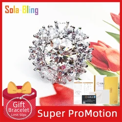 Anillo de moissanita Sola-Bling de 5 quilates, anillos de plata de ley 925 con certificado Gra para mujer, joyería elegante de regalo para fiesta