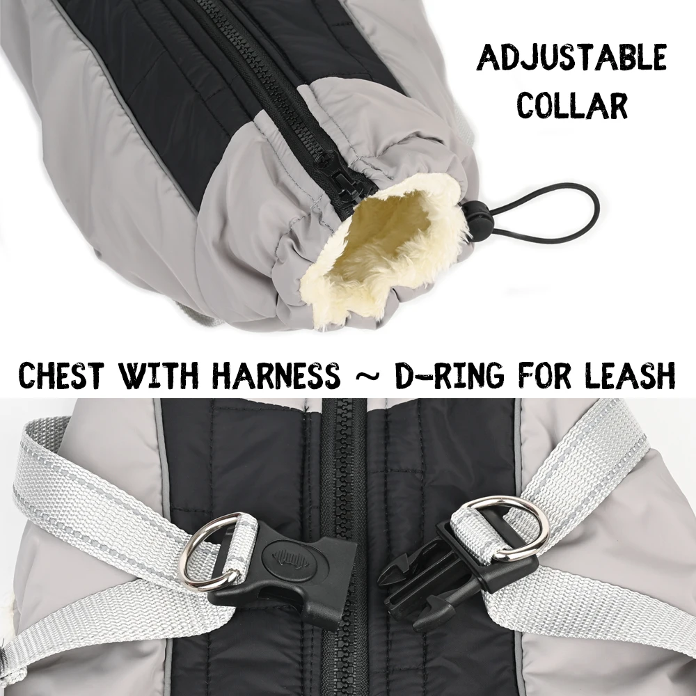 Chaqueta de invierno con arnés para perro, abrigo impermeable para mascotas al aire libre para perros pequeños y grandes, reflectante, gruesa, cálida, chaleco - imagen 4