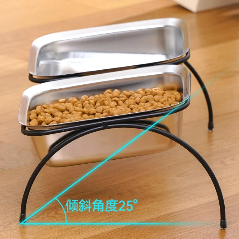 Cuenco de acero inoxidable antigolpes para mascotas, cuenco antideslizante grueso con protección para perros y gatos, cuenco inclinable para el cuello, accesorios de alimentación para mascotas fáciles de limpiar - imagen 4