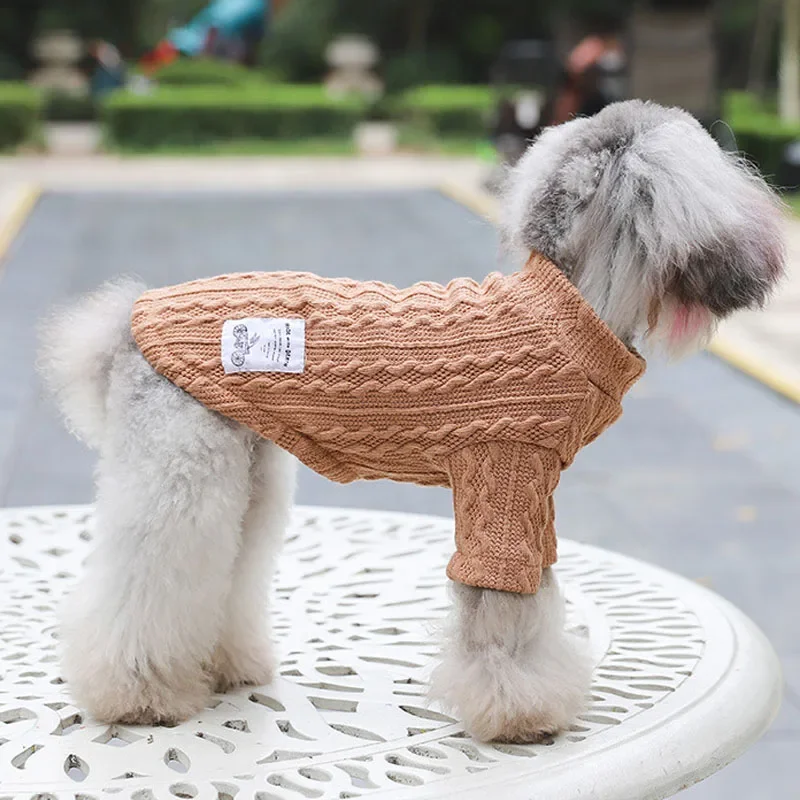 Ropa de invierno para perros, suéter de punto trenzado, ropa de cuello alto, Sudadera con capucha, prendas de punto para perros pequeños y medianos, jersey para cachorros salchicha, XS-XXL - imagen 5