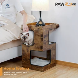 Árbol para gatos moderno de madera con camas y rascador extraíble