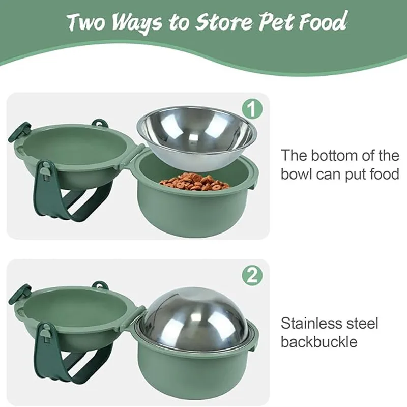 Cuenco de transporte portátil para mascotas, cuenco plegable para senderismo al aire libre, cuenco doble para perros, lavabo para alimentar y beber, cuenco de comida para gatos - imagen 2