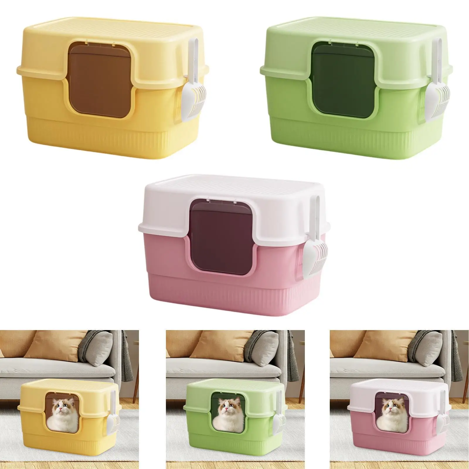 Fully Covered Cat Litter Box Pet Cat Toilet Sandbox Pet Litter Tray for Small Pets