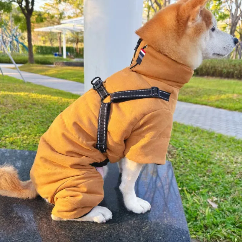 Ropa para perros de cuatro patas, ropa reflectante gruesa para el pecho y la espalda del perro, ropa integrada acolchada de algodón para mascotas, otoño e invierno - imagen 2