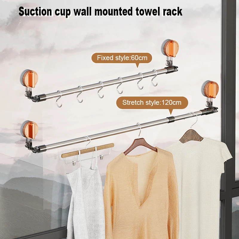 Toallero de mano con ventosa para baño, soporte para toallas, soporte de pared sin taladro, barra de toalla de 60/120cm, colgador de estante para trapo - imagen 2