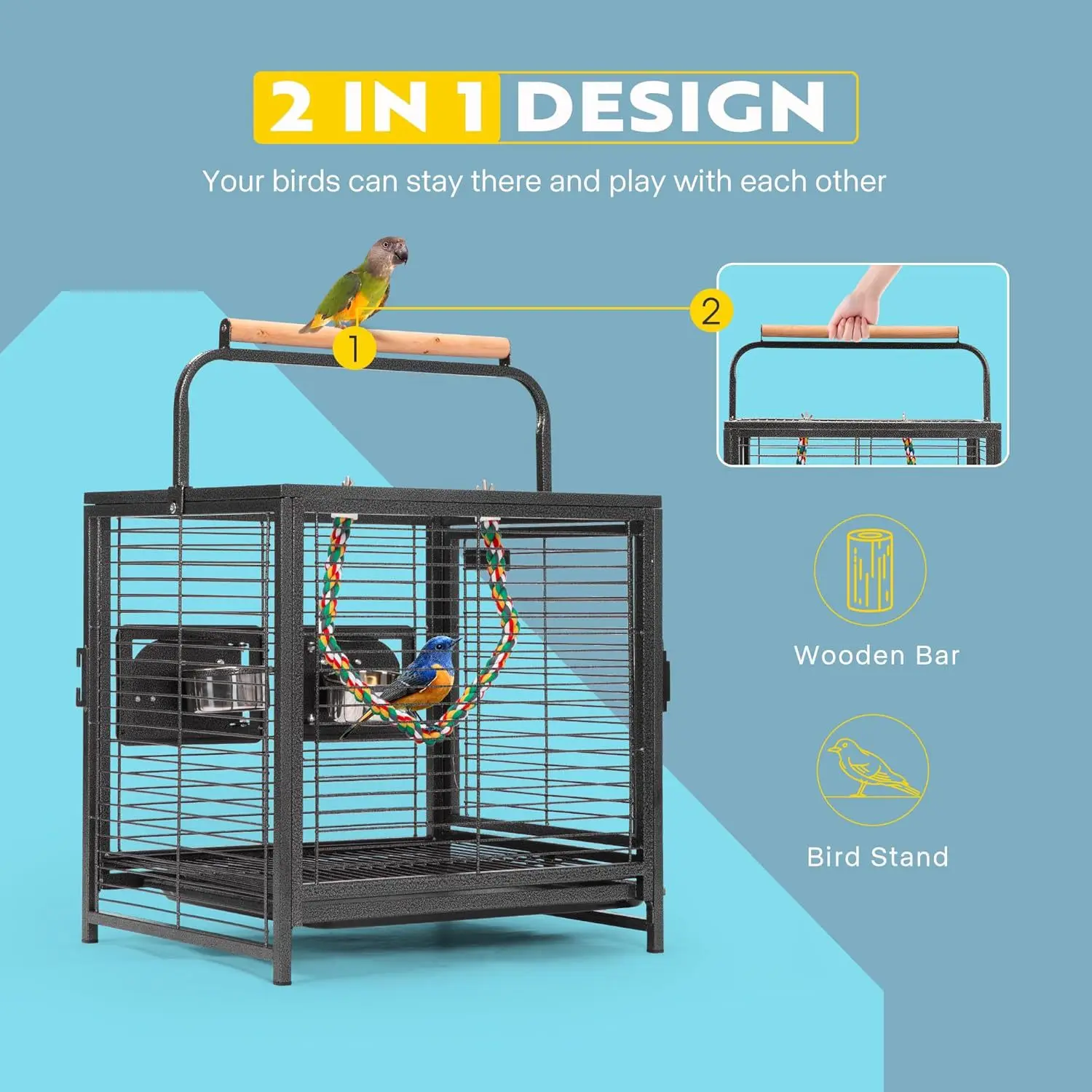 Jaula portátil de viaje para pájaros y loros – Metálica con ventilación - imagen 3