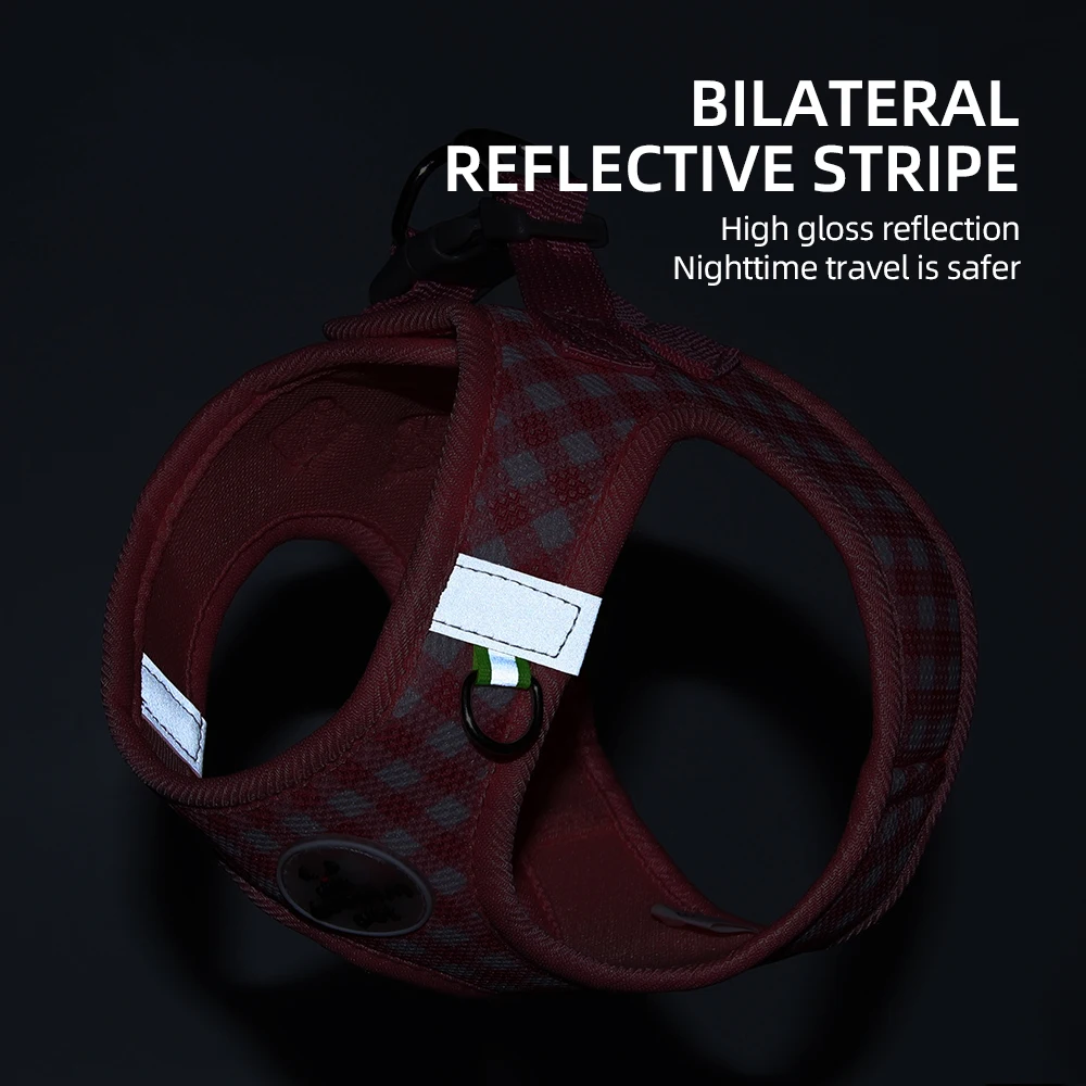 Correa para el pecho para gatitos, correa para gatitos a cuadros frescos, antirotura, correa reflectante ajustable para el pecho para mascotas, pecho para perros pequeños y gatitos - imagen 5