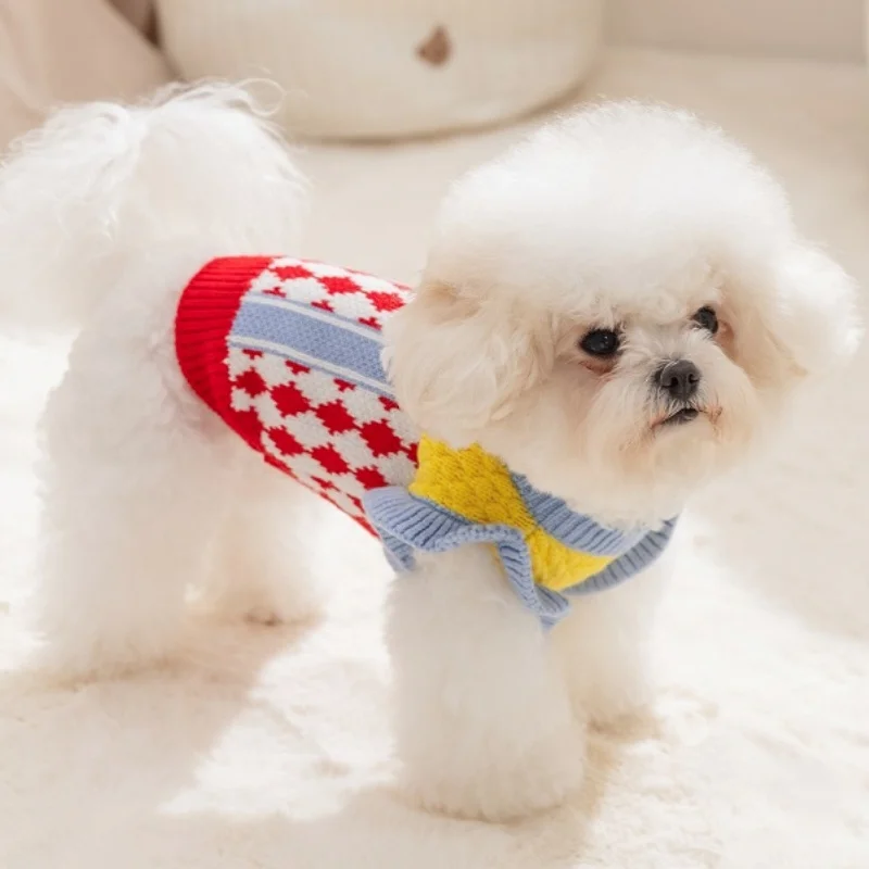 Suéter de punto para perro de invierno, ropa cálida y suave para perro, cuello alto para cachorro, suéter con estampado bonito para gato, jerséis para mascotas, trajes de Yorkshire - imagen 2