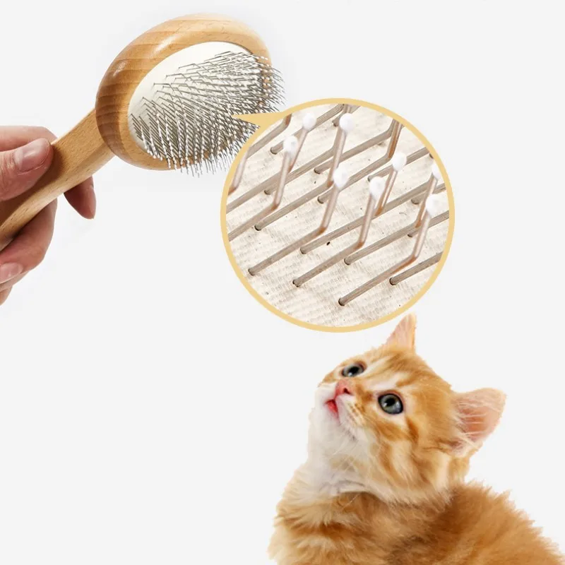 Cepillo para perros, peine de madera para perros, masaje para el cuidado de mascotas, cepillo para gatos, removedor de pelo de perros de madera maciza, protege la piel, peines para gatos, Herramientas de limpieza - imagen 2