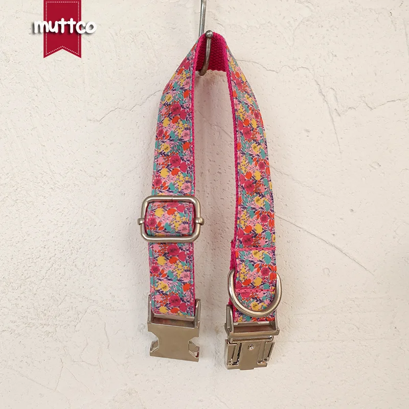 MUTTCO-collar con etiqueta de identificación para perro mascota, personalizado, tulipes coloridos, diseño propio, ajustable, con placa con nombre para cachorro, 5 tamaños, UDC121