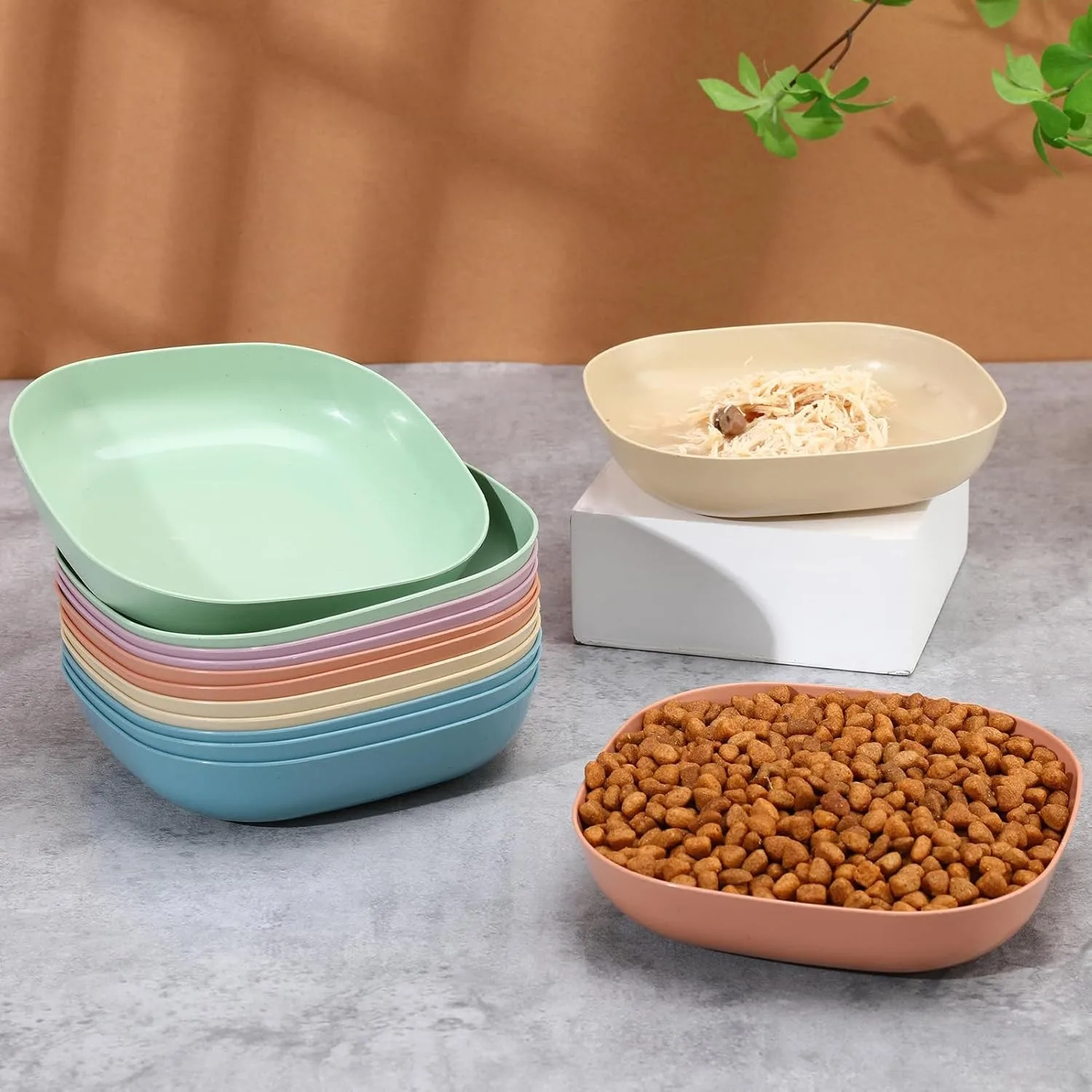 Juego de cuencos de plástico antideslizantes para gatos, platos de agua y comida poco profunda para mascotas, adecuados para gatitos, piernas cortas, hurones, gatos callejeros, 3/10/20 piezas - imagen 5