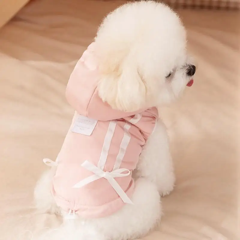 Chaqueta de plumón para perro con lazo bonito, ropa de invierno para perro, abrigo cálido con capucha para cachorro con anillo en D, chaleco para gato a la moda, disfraz para mascota Chihuahua - imagen 3