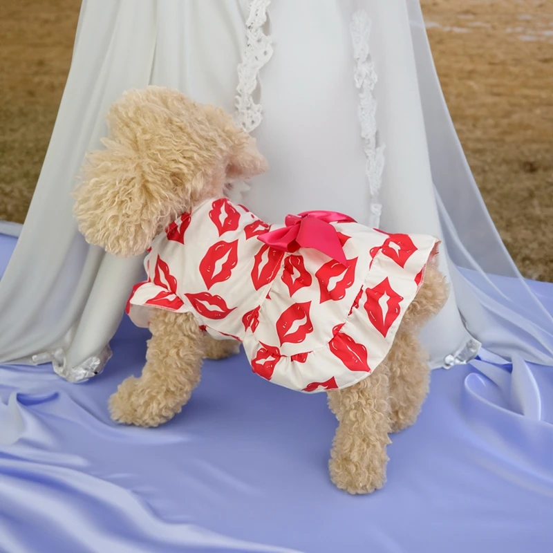 Vestido para perros, ropa para mascotas, vestido de princesa para primavera y verano, falda sin mangas con bonito patrón para perros pequeños, trajes para el Día de San Valentín para mascotas - imagen 3