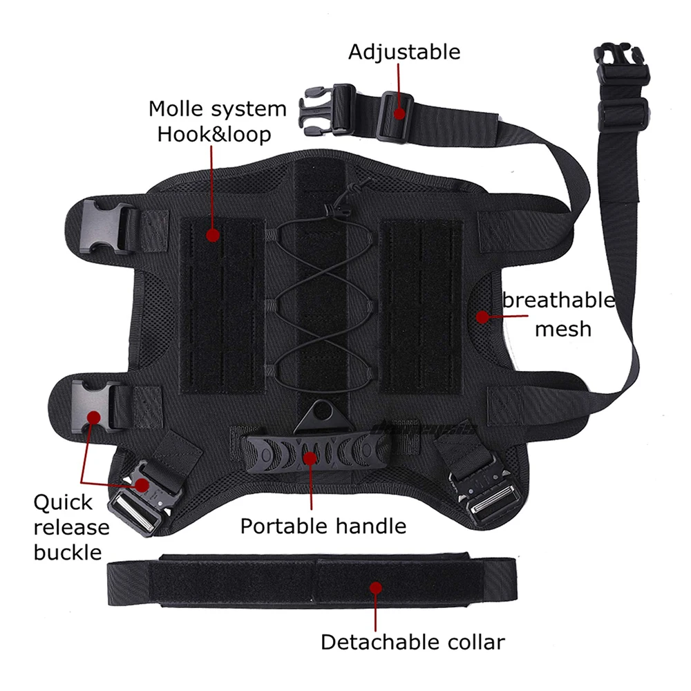 Juego de arnés militar táctico para perros para razas grandes, chaleco de entrenamiento de nailon ajustable para pastores alemanes Malinois y perros de trabajo - imagen 5