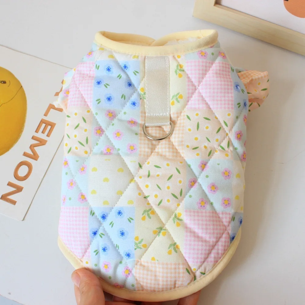 Mini chaleco Floral de invierno para mascotas, para perros pequeños y medianos, Chihuahua, monos de gatito con entramado, manga aleteo, ropa para cachorros de Año Nuevo - imagen 2