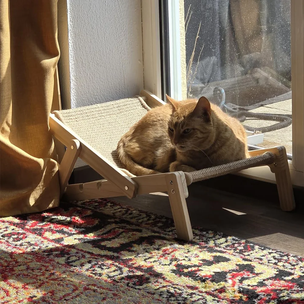 Silla de Sisal para gatos, hamaca plegable ajustable para gatos, silla de playa con rascador de Sisal, tumbona de madera para gatitos, muebles de cama para gatos de interior