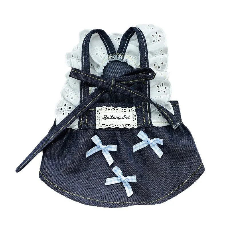 Vestido de vaquero de verano para mascotas, falda vaquera, falda con lazo, Top de dos piernas para perros, camiseta sin mangas de peluche para gatos, ropa para perros pequeños, camisa para cachorros