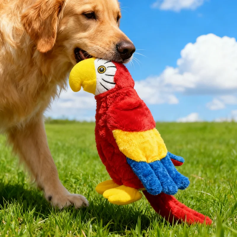 Juguete interactivo de peluche para perros, juguetes seguros para perros, pájaro, loro, juguete con sonido divertido, juguete para perros de peluche, juguetes resistentes para perros, suministros para mascotas, juegos para perros