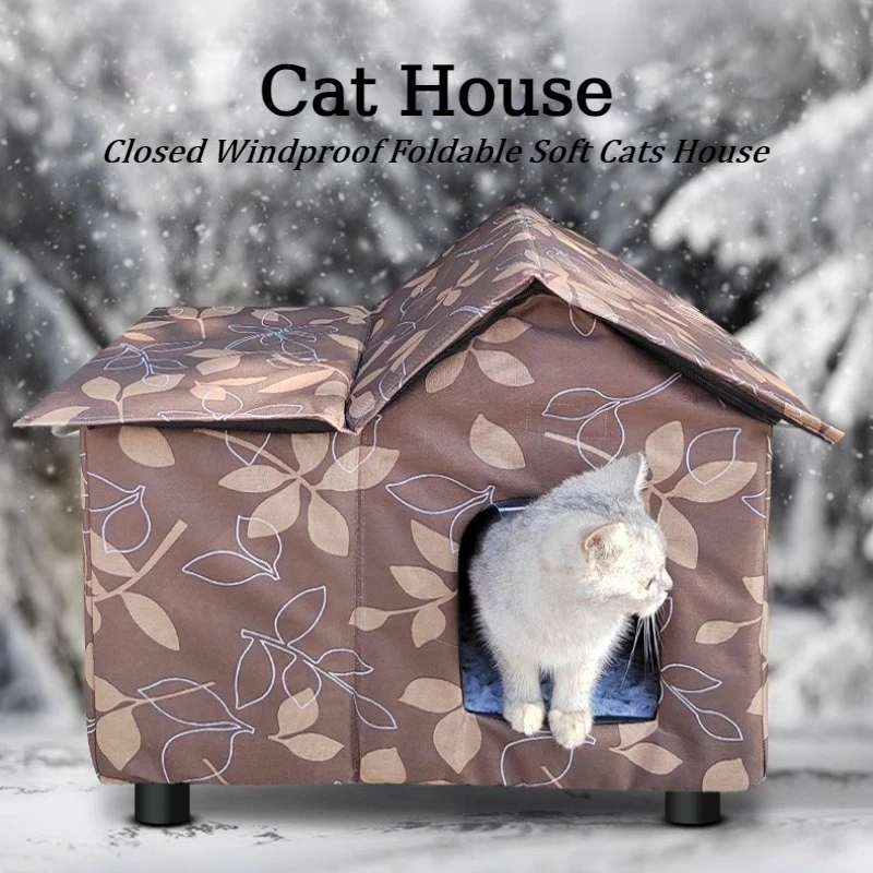 Casa impermeable para gatos, cama para gatos a prueba de lluvia para exteriores, cerrada, a prueba de viento, plegable, suave, aislamiento, casas para mascotas a prueba de humedad