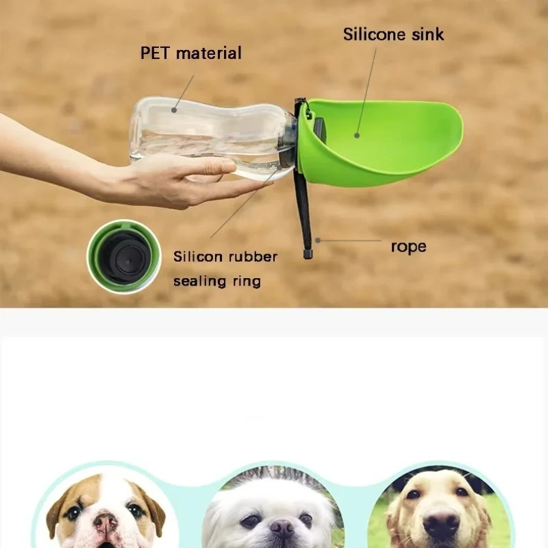 Botella de agua portátil para perros y mascotas, cuenco de viaje con diseño de hojas de silicona suave para cachorros y gatos, dispensador de agua para mascotas al aire libre, 680ml - imagen 5