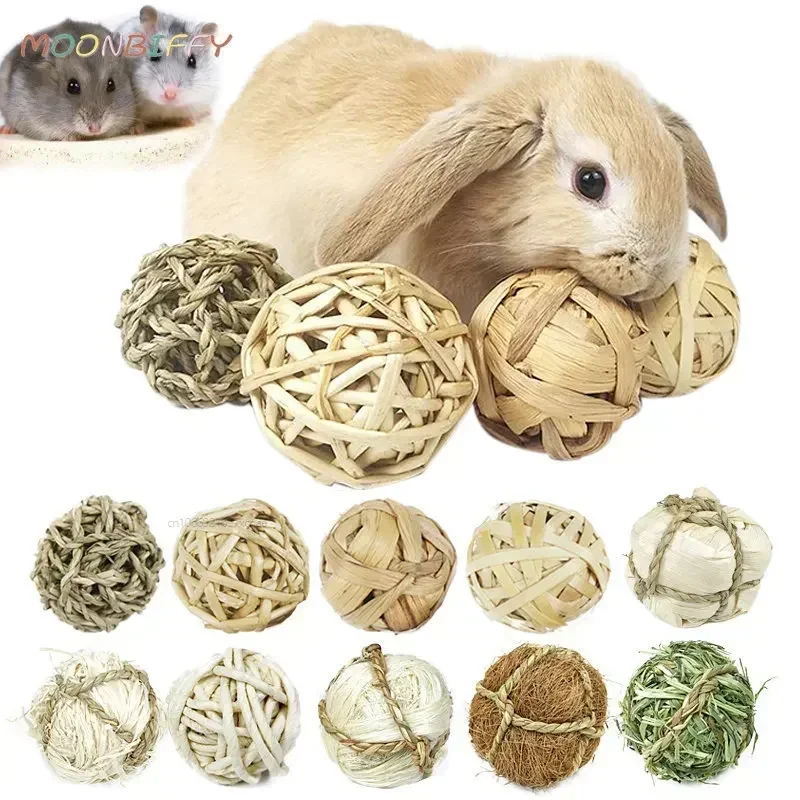 Bola trenzada para masticar, 10 estilos, 7CM, conejillo de indias, conejo, hámster, Animal PEQUEÑO, juguete interactivo para masticar, bola de hierba Natural - imagen 5