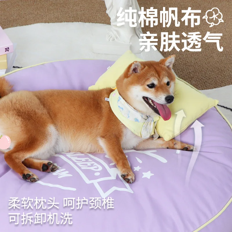 Cojín para perrera para mascotas, nido redondo de lona Universal, extraíble, lavable para perros pequeños y medianos, productos de cama para cachorros y gatos - imagen 3
