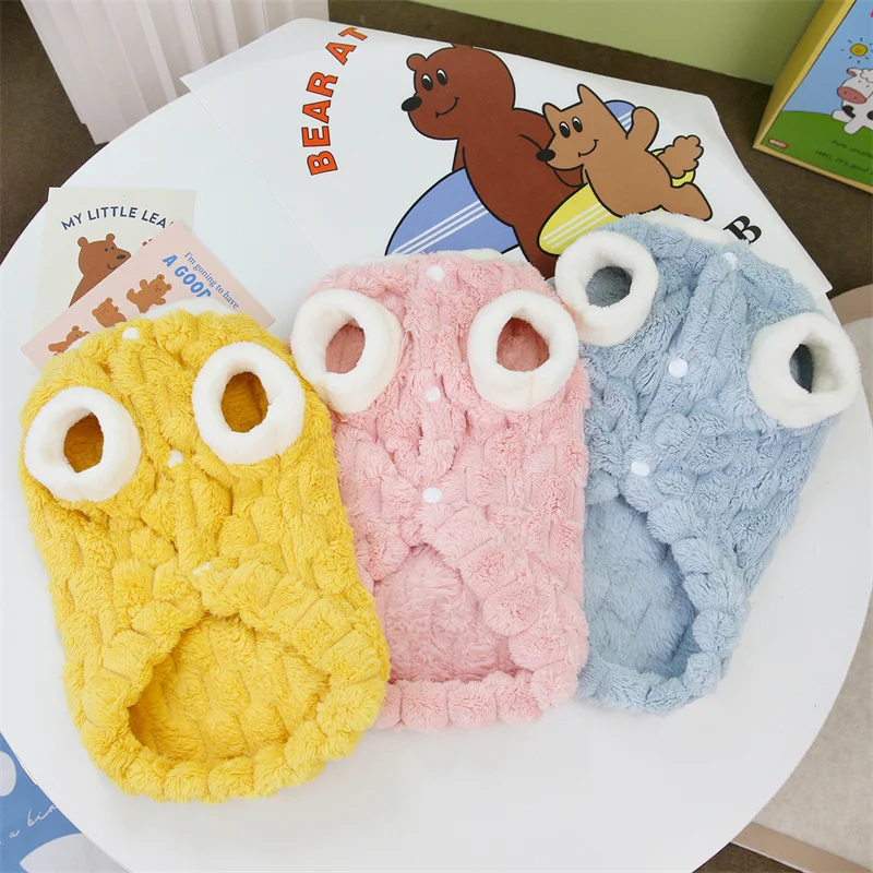 سترة قطيفة على شكل جرو مع مشبك ملابس شتوية دافئة للحيوانات الأليفة مطبوع عليها رسوم كرتونية معطف هريرة ملابس أبو الهول ropa para gato - imagen 2