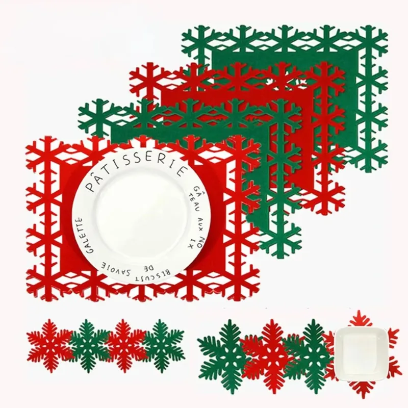 Manteles Individuales con tema navideño, tapete de fieltro con forma de copo de nieve, Mantel Individual antideslizante para mesa, decoración navideña para el hogar, adorno navideño 2024 - imagen 2