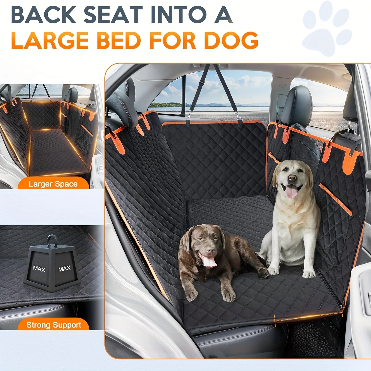 Extensor de asiento trasero para perro, funda para asiento trasero con ventana de malla y hamaca de fondo duro para coche - imagen 5