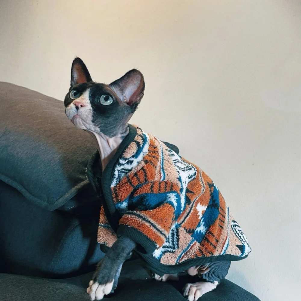Chaqueta con cremallera Chaqueta de suéter navideño vintage para gato sin pelo Abrigo de vellón cálido de invierno para pijama suave Sphynx Cat Devon Rex - imagen 3