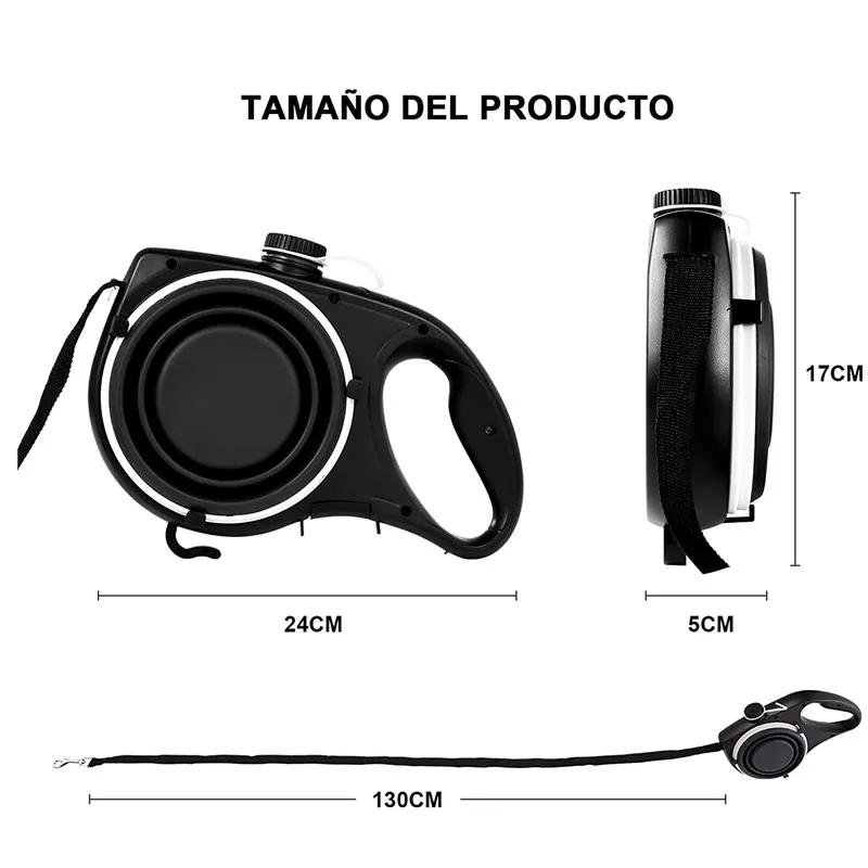Correa multifunción para perro y mascota, dispensador de bolsas de residuos con cuenco para botella de agua incorporada, cuerda de tracción para caminar al aire libre, accesorios para mascotas - imagen 5