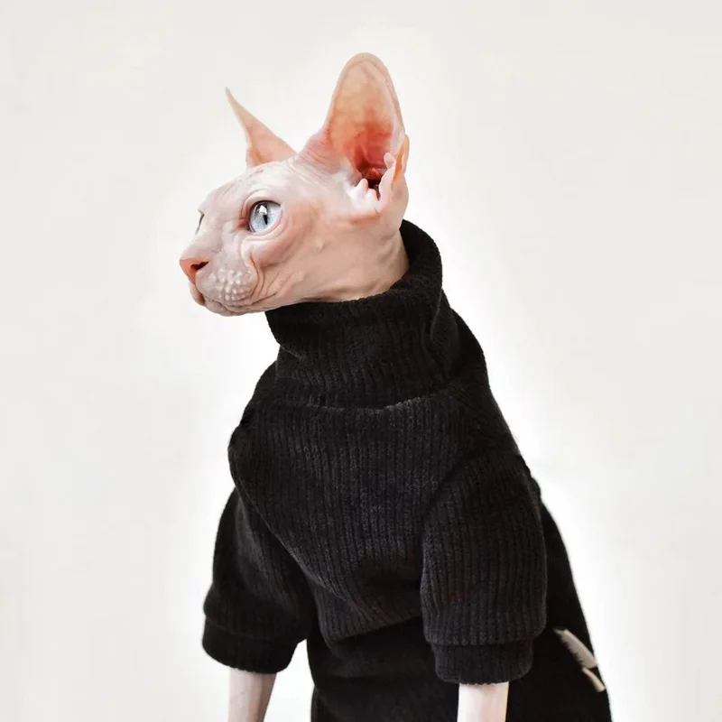 Suéter sin pelo para gatos, ropa cálida de invierno para Mascotas, sudaderas con capucha suaves, ropa informal para gatitos, Sphynx, Alex, Rex - imagen 4