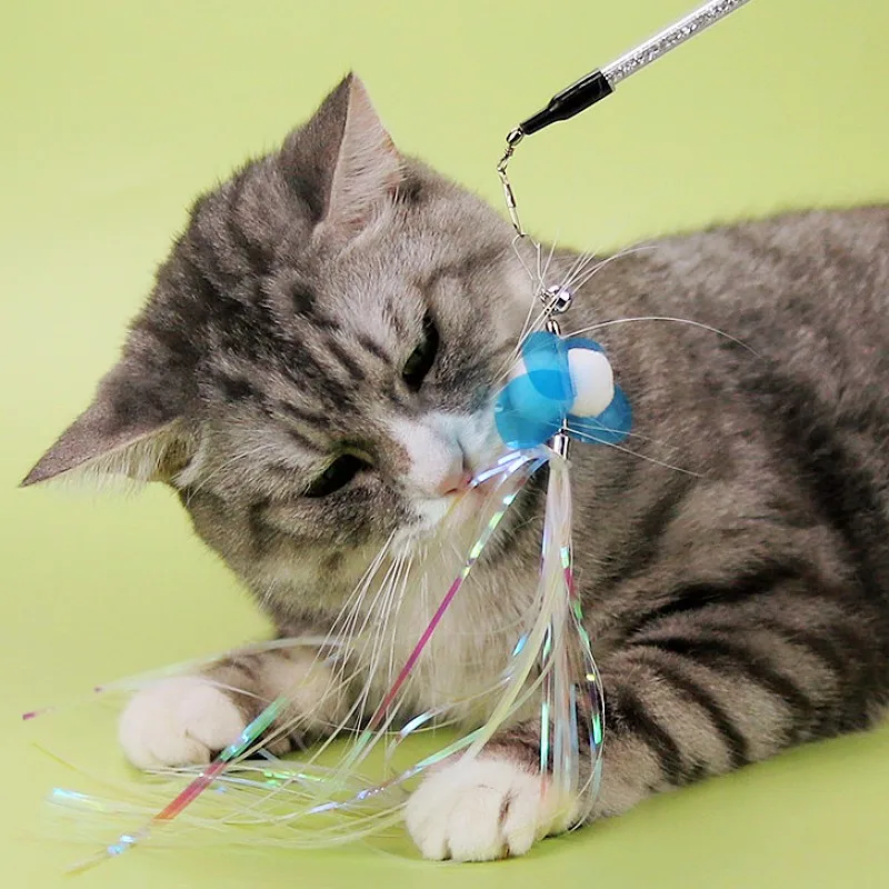 Juguete para gatos, palo de plumas, juguete para gatos con campana, mariposa, Teaser, juguetes para gatos, palos de plumas reemplazables interactivos, juguetes para gatos, productos para mascotas - imagen 2