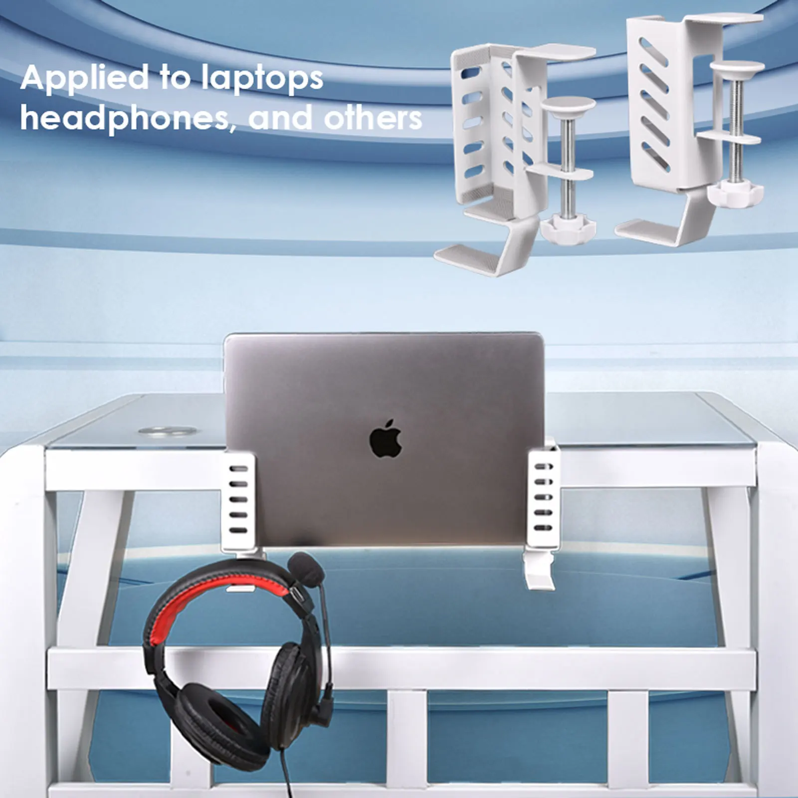 Soporte lateral para ordenador portátil, sin taladro, organizador de almacenamiento lateral para escritorio, soporte colgante para tabletas portátiles/tabletas/teclados/auriculares - imagen 3