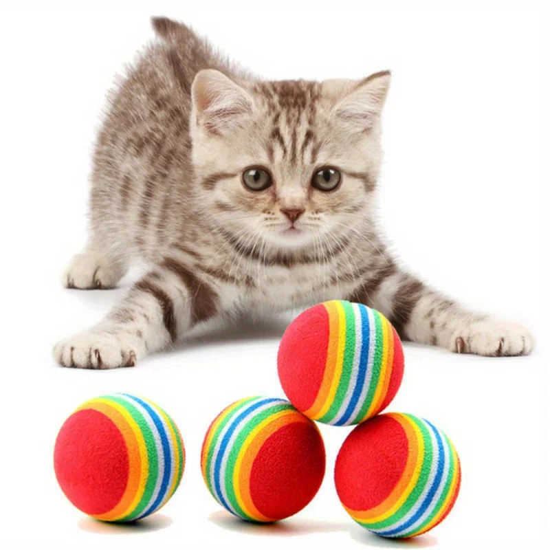 5/10 Uds. Bolas de arcoíris EVA, pelota de juguete para gatos, bolas de arcoíris elásticas coloridas, diversión para jugar con una pelota silenciosa resistente a masticar