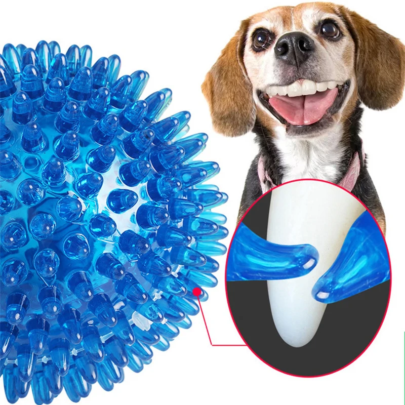 Juguetes para perros y gatos, juguete con sonido para cachorros, Bola de limpieza de dientes chirriantes de lunares, entrenamiento TPR, juguete para masticar dientes de mascotas, accesorios de bolas de espina - imagen 2