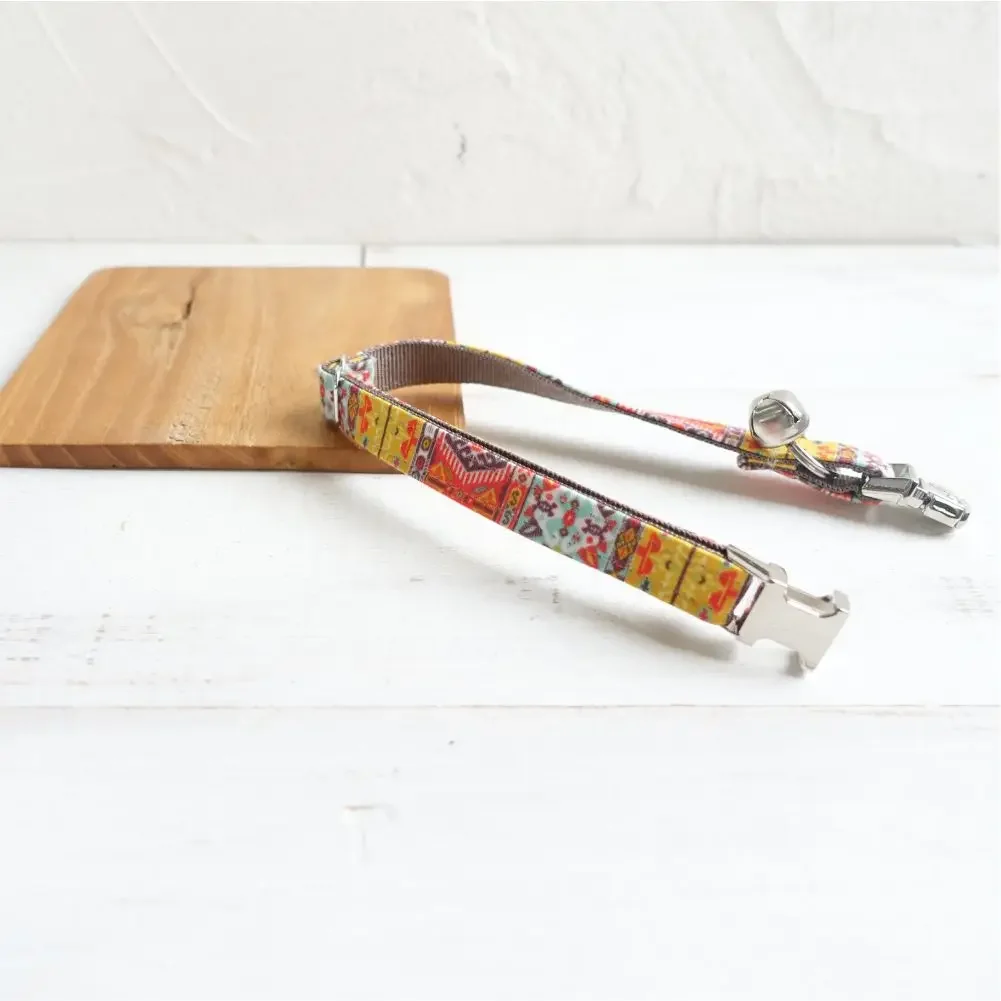 Collar de gato personalizado, nombre de identificación personalizado, contactos, hebilla de metal, collares de gato bohemios marrones ajustables con campana - imagen 3