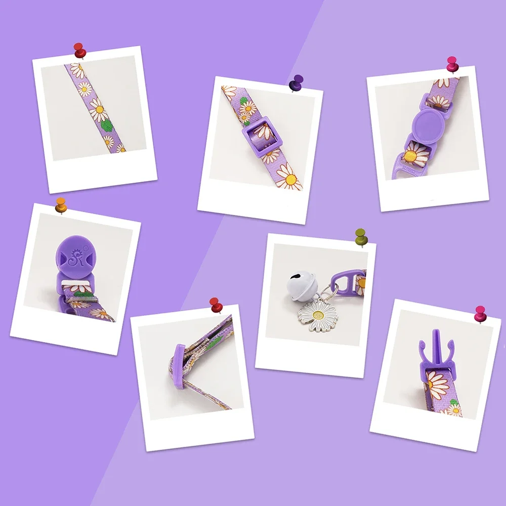 Collar de perro de poliéster con colgante, estampado de margaritas y flores, Collar de moda para mascotas, collares ajustables para perros y gatos, suministros de productos para mascotas - imagen 3