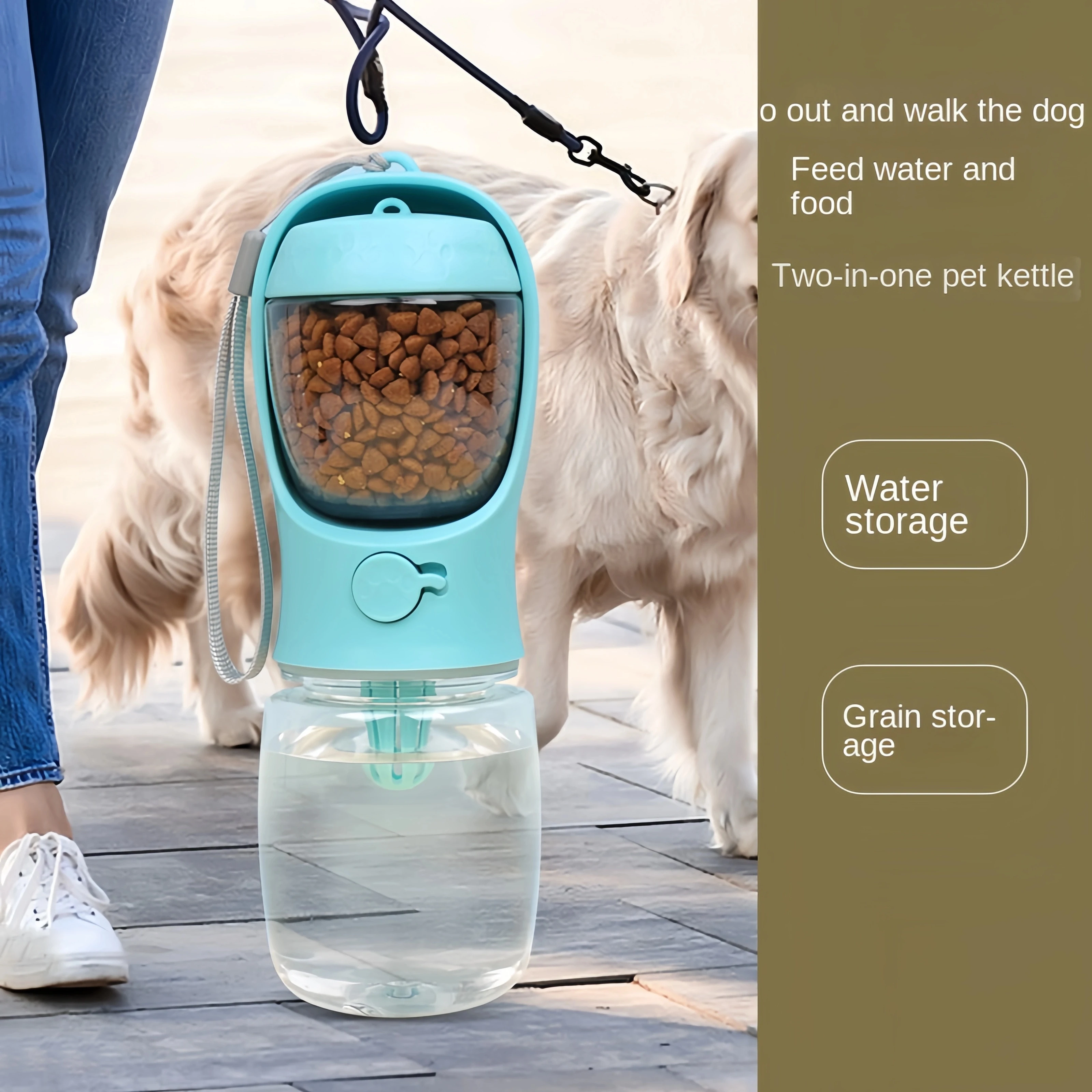 Botella de agua portátil para perros y gatos con almacenamiento de alimentos y contenedor de agua para cachorros, cuenco alimentador para perros, suministros para mascotas de viaje al aire libre