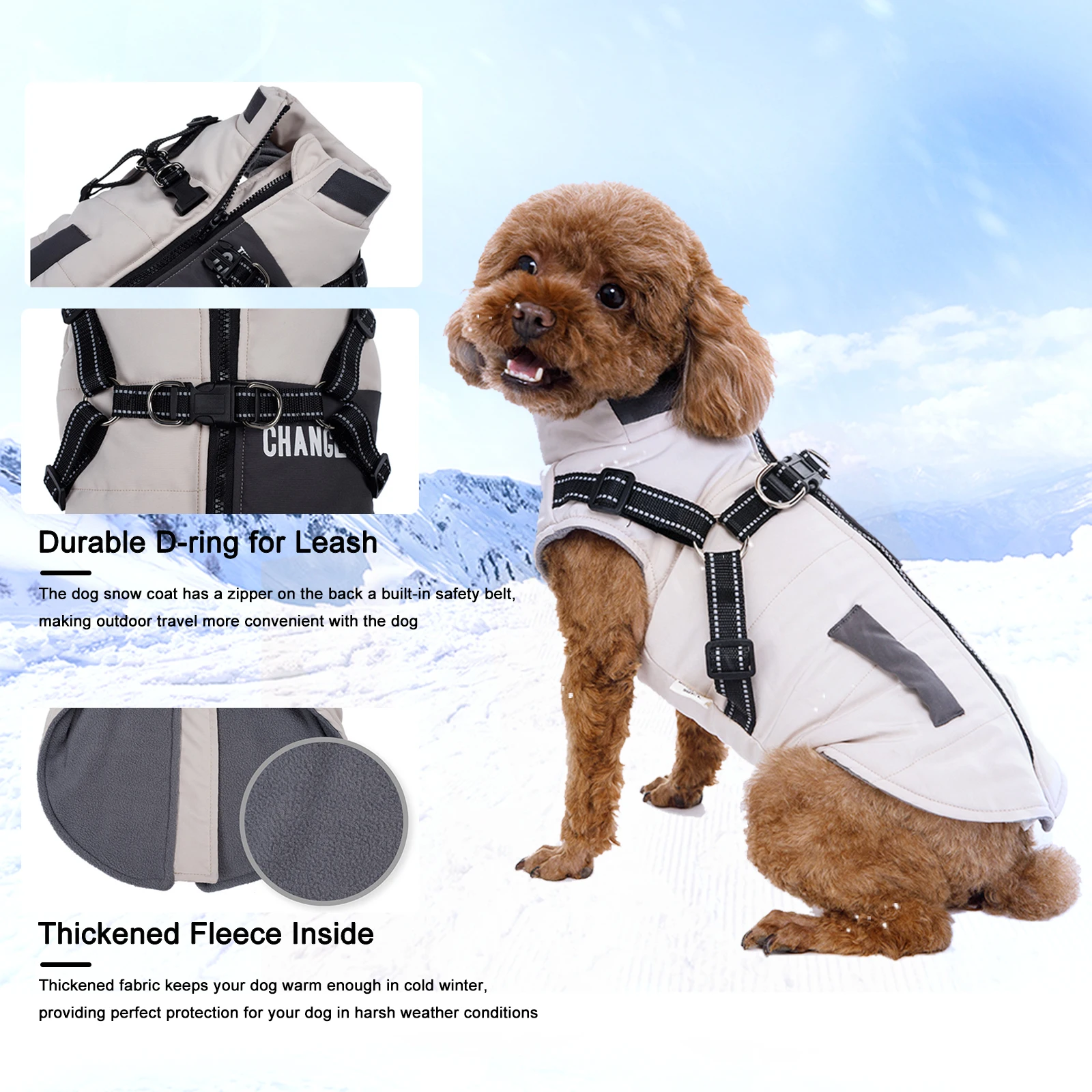 Ropa de invierno para perro, chaqueta cálida con arnés, impermeable, abrigo para cachorro de Bulldog Francés, Labrador, Chihuahua, trajes para perros pequeños y medianos - imagen 4