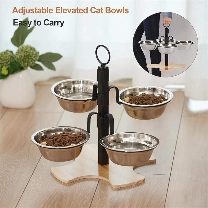 Cuencos elevados para perros y gatos, cuenco para perros elevado de 4 alturas, 4 cuencos para perros elevados, estación de alimentación para mascotas de 4 caras para pequeños, medianos y grandes - imagen 2