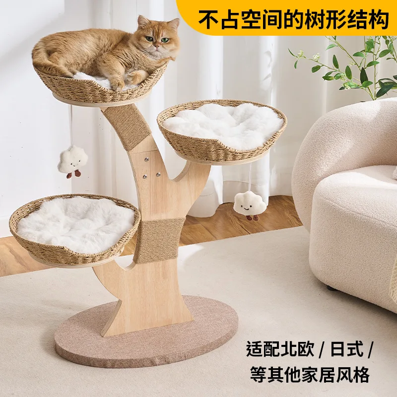 Árbol para gatos de madera maciza y ratán con cápsula espacial, casa - imagen 2