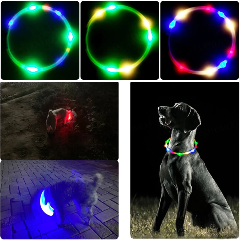 Collar de carga Luminou para perro, 4 modos, Led Usb, Collar colorido de silicona para gato, brillo nocturno desmontable, prevención de pérdida de mascotas, accesorios para perros