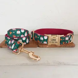 Collar de perro personalizado con grabado gratuito, correa para mascotas a juego, hebilla de Metal de contactos personalizados, Collar de cachorro de Navidad