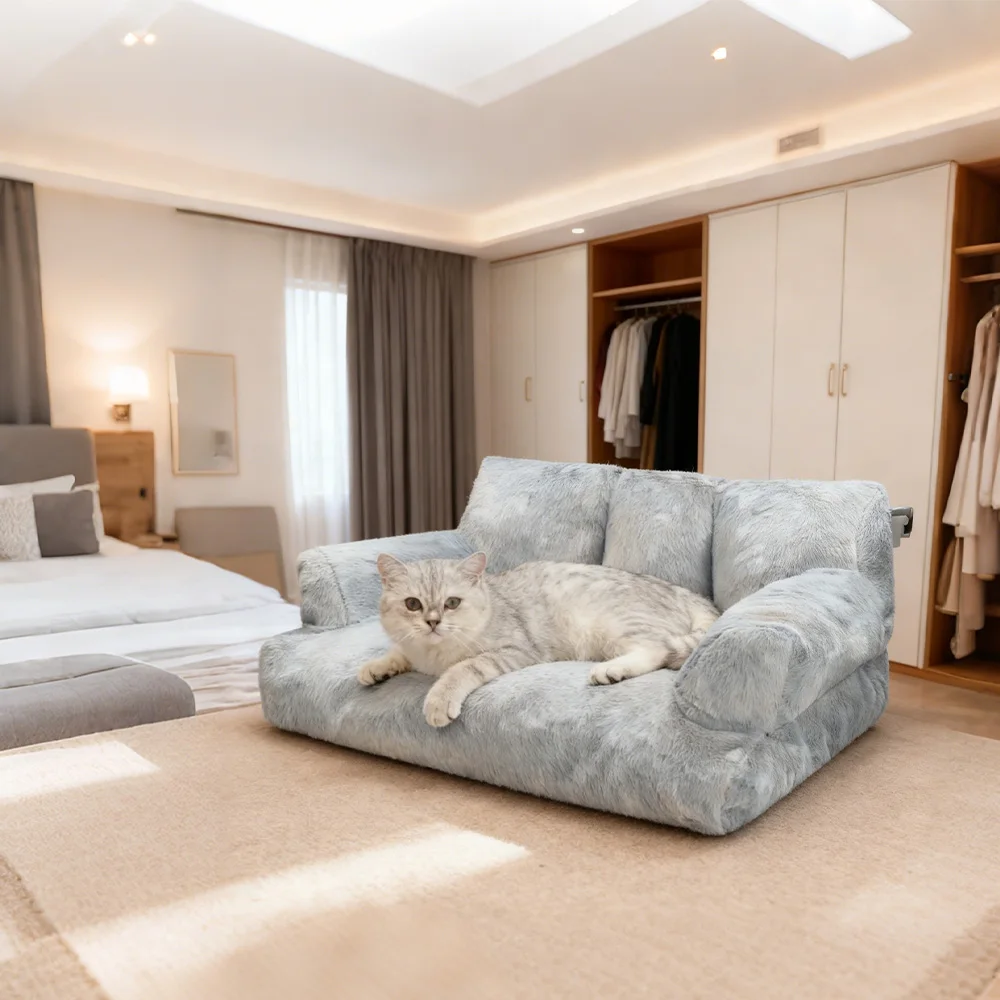 Sofá cama para gatos, sofá suave de felpa, estilo interior, cama para mascotas, diseño de envoltura acogedor para gatos de interior, elegante sofá de descanso para gatos en casa